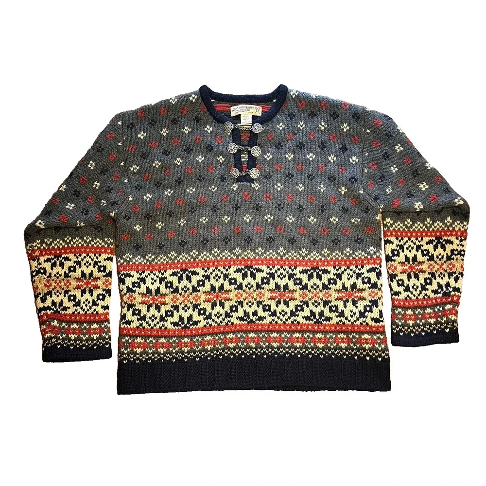 Abercrombie & Fitch Women's Large 100 Wool Nordic Sweater Y2K Fair Isle Vintage